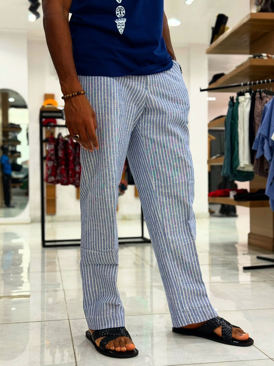 Moss linen pant stripe blue