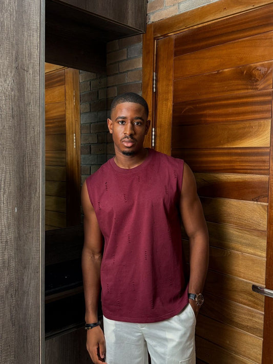 Kaze Ripped Wine Armless Tshirt