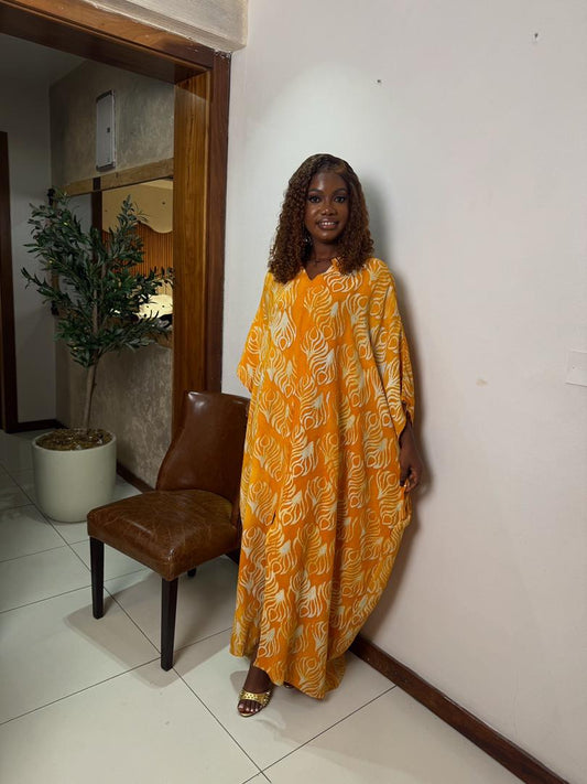 Leaf Flower Golden Yellow Caftan