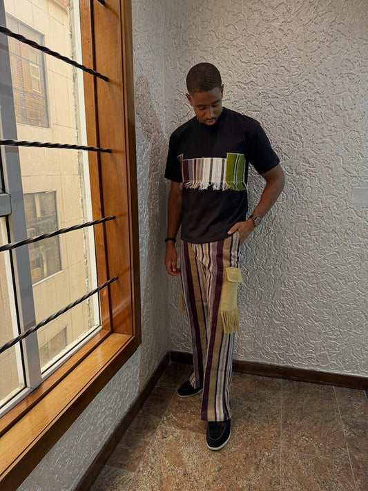 Mide Black Mix Aso Oke Tshirt