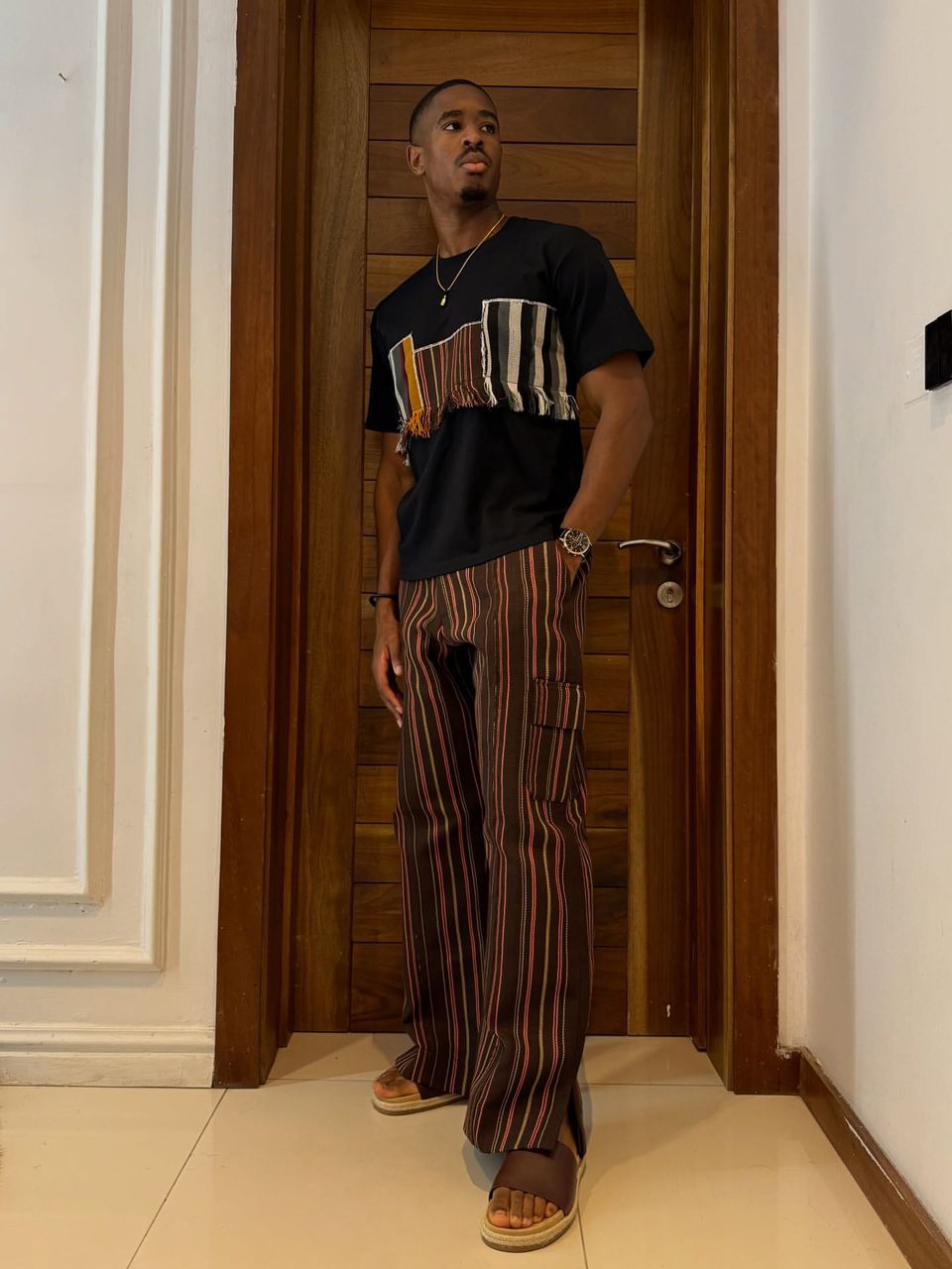 Mide Black Mix Aso Oke Tshirt
