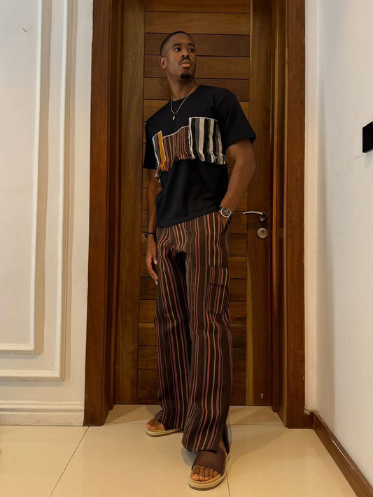 Mide Black Mix Aso Oke Tshirt
