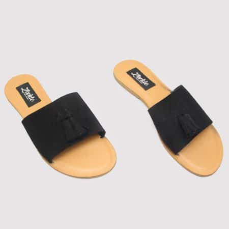 Tassel Slippers Black Suede ZFP059 - Zorkle Shoes