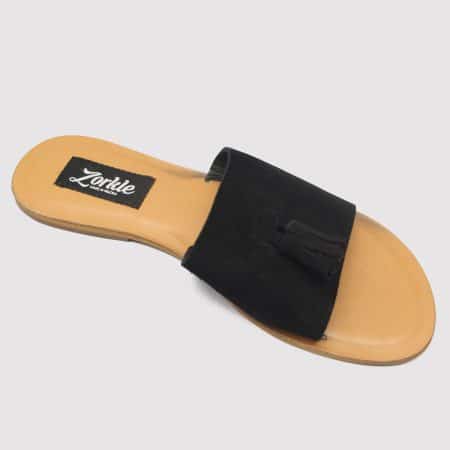 Tassel Slippers Black Suede ZFP059 - Zorkle Shoes
