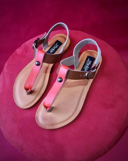 Toke Sandals Orange Brown White Leather ZFD038 - Zorkle Shoes