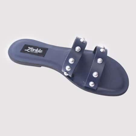 Lara Stud Slippers Blue Leather ZFP042 - Zorkle Shoes