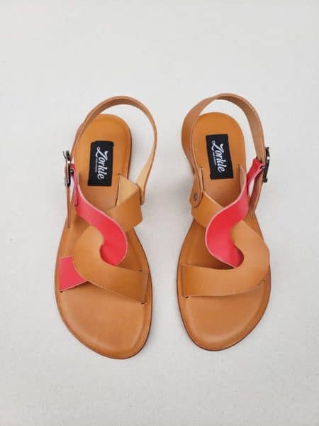 CeeCee Sandals Red Brown Leather ZFD033 - Zorkle Shoes, Nigeria