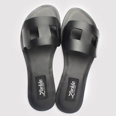 Tofs Slippers Black Leather ZFP043 - Zorkle Shoes