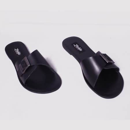 Dami Slippers Black Leather ZFP046 - zorkle shoes