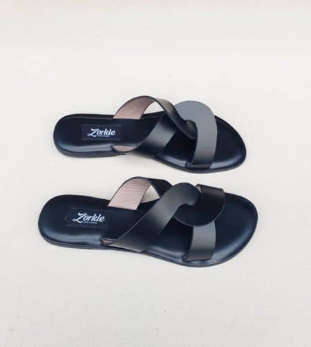 CeeCee Slippers Black Leather ZFP041 - Zorkle Shoes, Nigeria